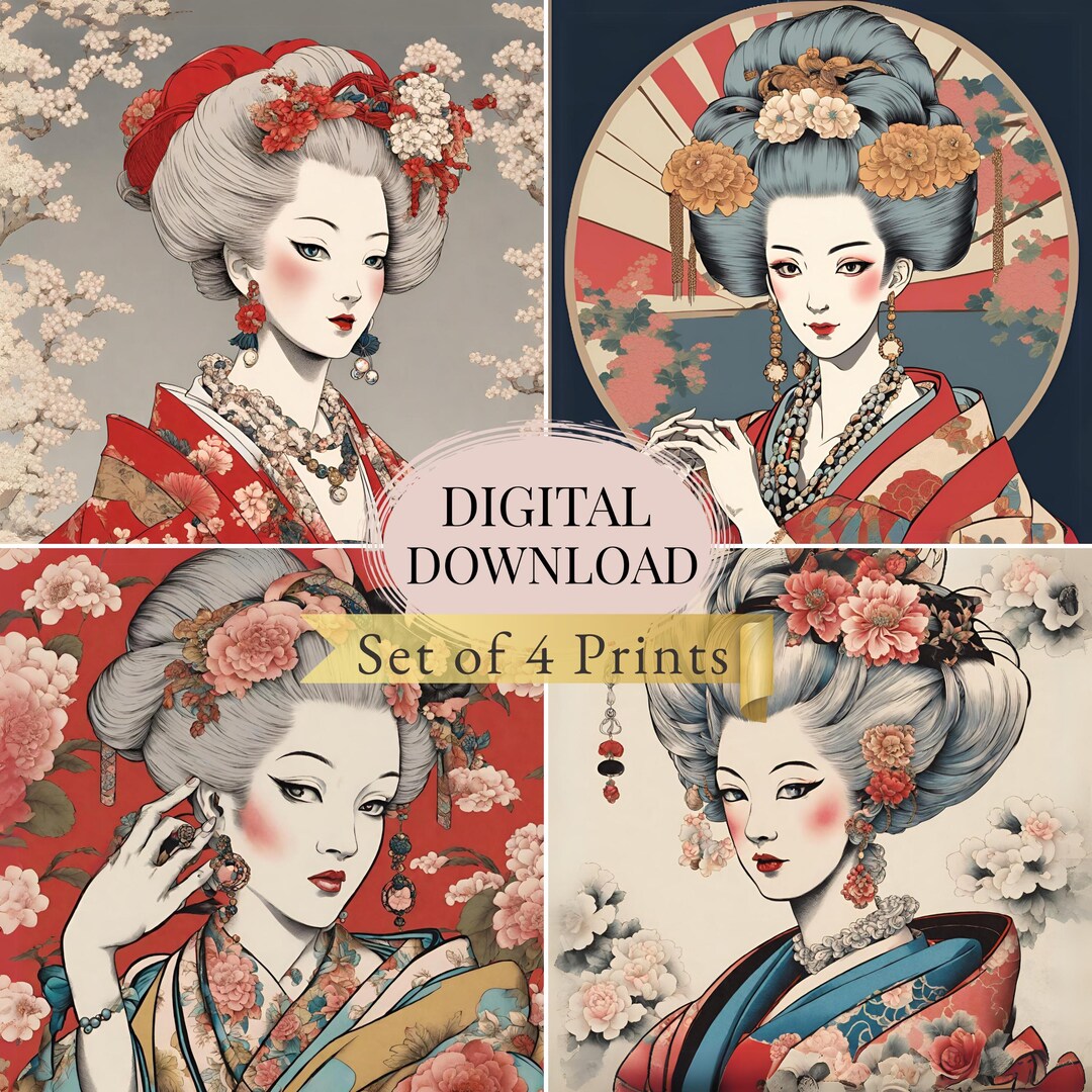 Geisha Wall Art Set – Japanese Art Prints, Japanese Fusion Decor ...