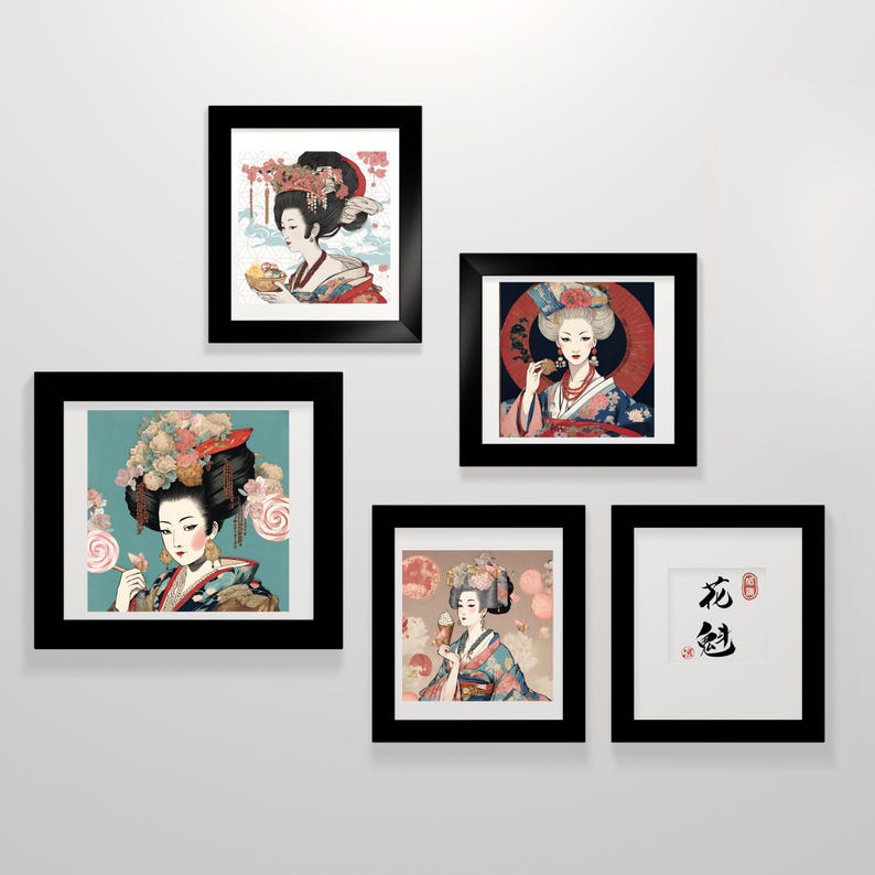 Geisha Wall Art Set – Japanese Art Prints ,funny Geisha , Modern Oiran ...