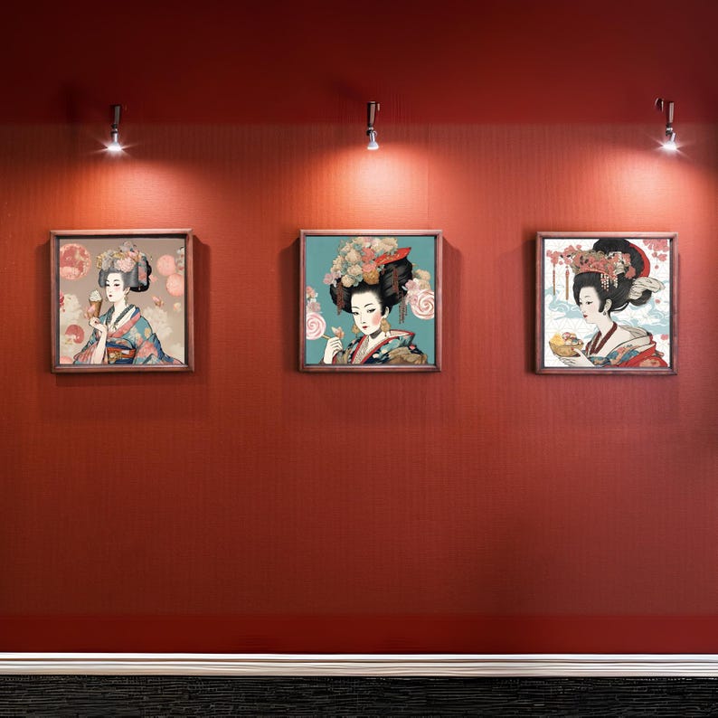 Geisha Wall Art Set – Japanese Art Prints ,funny Geisha , Modern Oiran ...