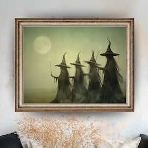 Vintage Witch Halloween Decorations  - Witchy Decor Halloween Wall Art - Four whimsical witches Poster