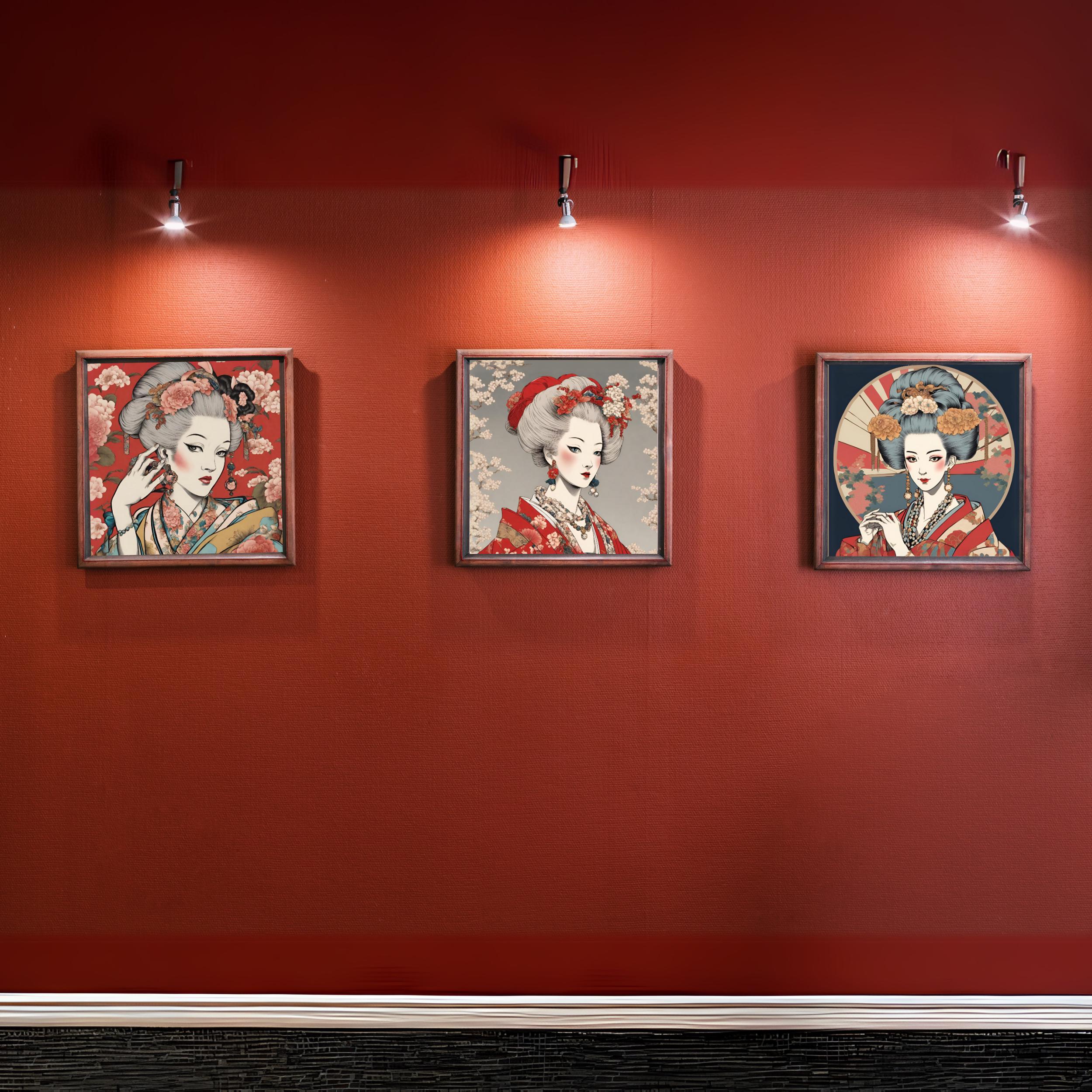 Geisha Wall Art Set – Japanese Art Prints, Japanese Fusion Decor ...
