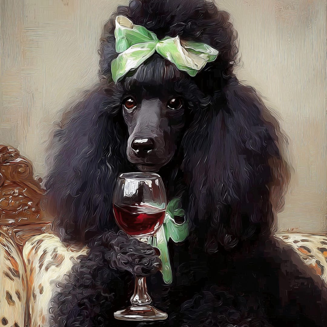 Black Poodle Holding Wine Glass | Dramatic Dog Portrait Art | Moody ...