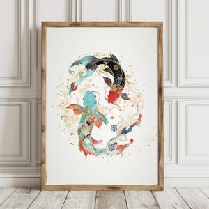 Koi Carp Wall Art - Elegant Yin Yang Japanese Painting - Japanese Fish Print