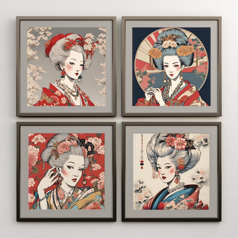 Geisha Wall Art Set – Japanese Art Prints, Japanese Fusion Decor ...