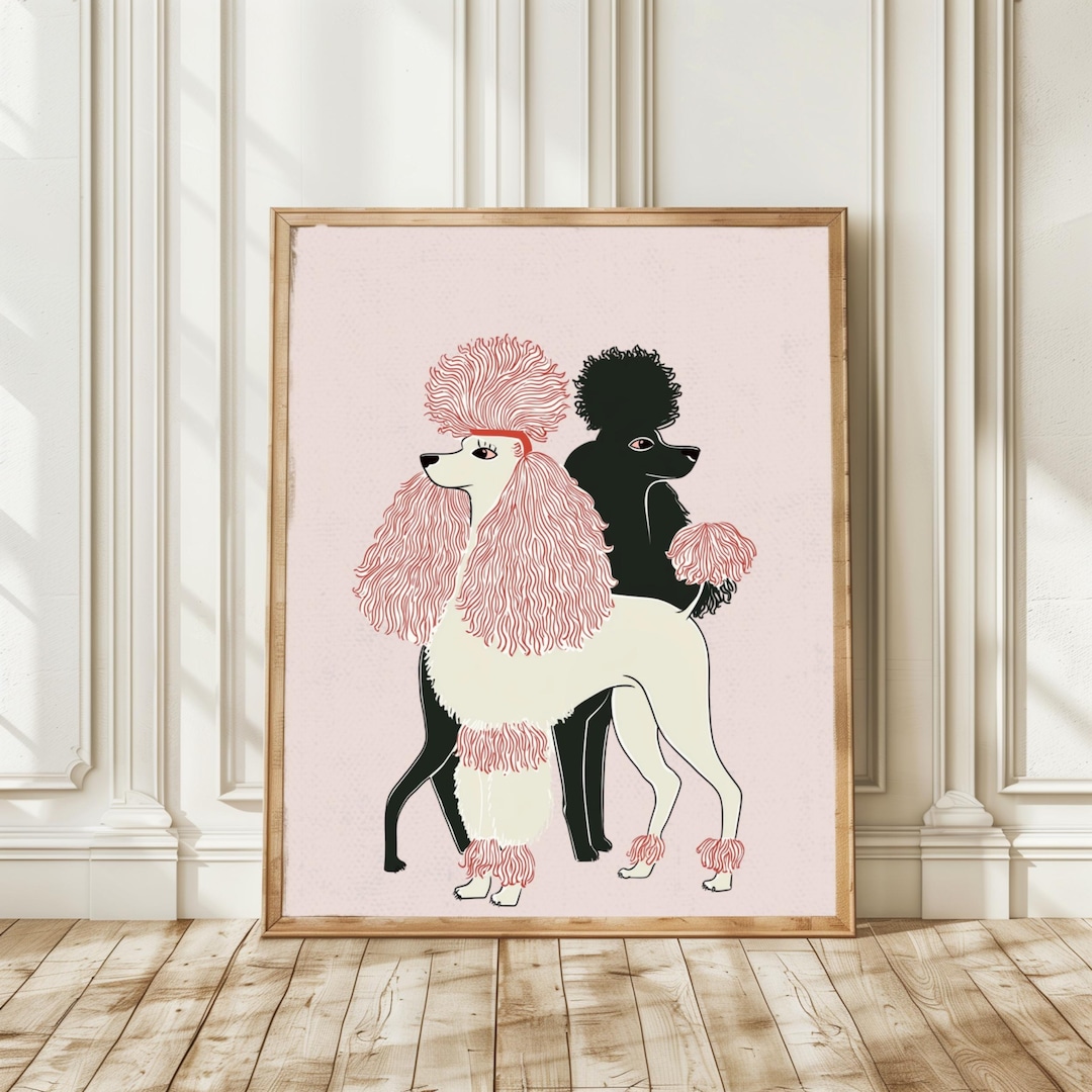 Retro Poodle Wall Art – Funny Black and White Dog Illustration for ...