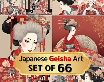 Modern Geisha Clipart Bundle – 66 Japanese Fashion Illustrations, Kimono Woman Art, Glamorous Oriental Design Elements for Commercial Use
