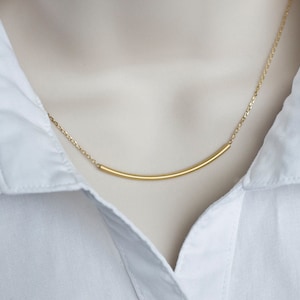 Gold Tube Necklace Gold Plated Matte Tube Necklace, Everyday Wear, Casual, Simply and Modernist Necklace image 1
