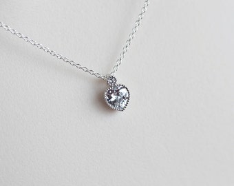 Heart Necklace, Cubic Zirconia Tiny Heart Necklace, Modern Everyday Jewelry, Dainty Delicate Necklace, Diamond Necklace, CZ Jewelry