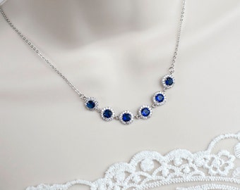 Bridal Necklace, Cubic Zirconia Blue Sapphire Necklace, Something Blue Necklace, Wedding Bridal Jewelry, Sapphire Cubic Zirconia Necklace