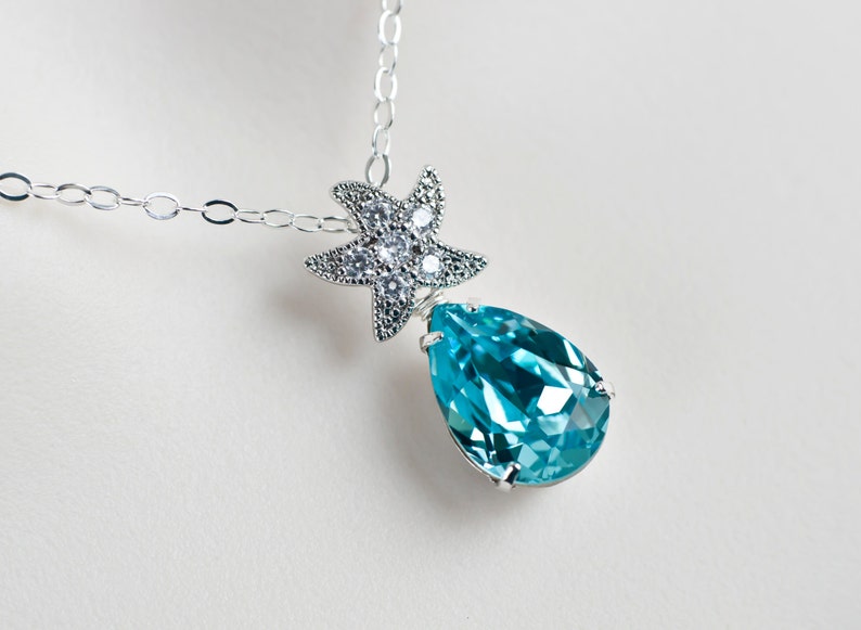 Sterling Silver Large Starfish Necklace with Cubic Zirconias main image 1