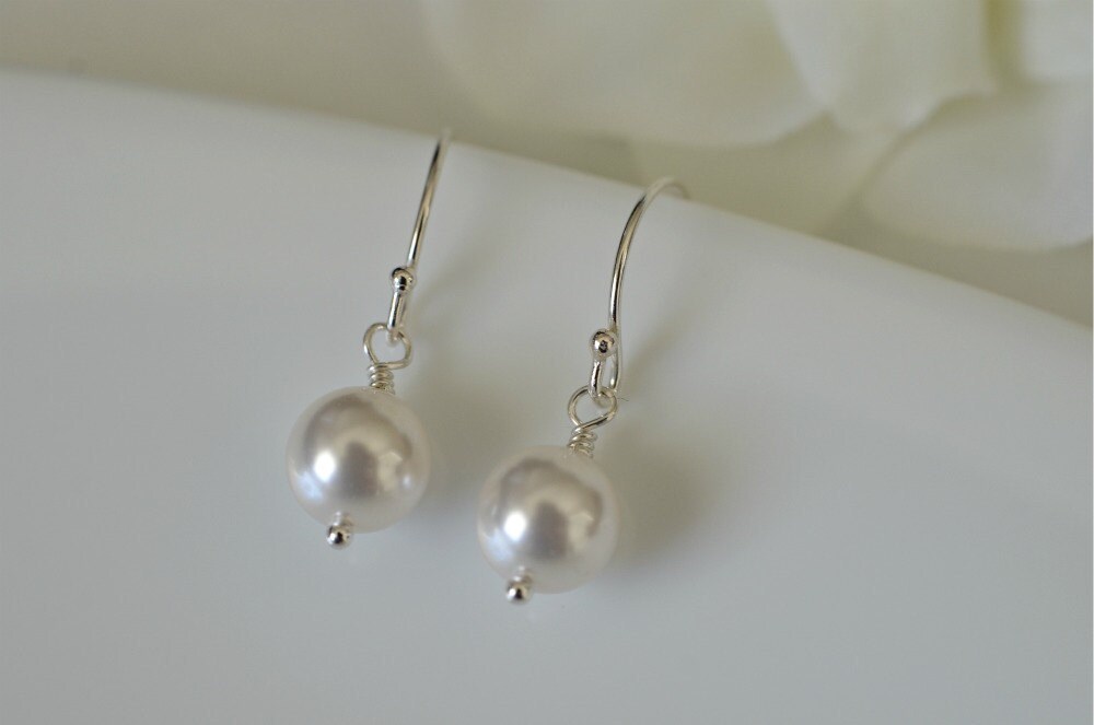 Pearl Earrings. Classic White Swarovski Pearl Earrings on | Etsy