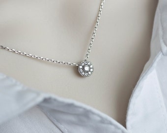 Kubische Zirkonia Solitär Halskette, Sterling Silber Halskette, moderne, minimalistischen Alltagsschmuck, Brautschmuck