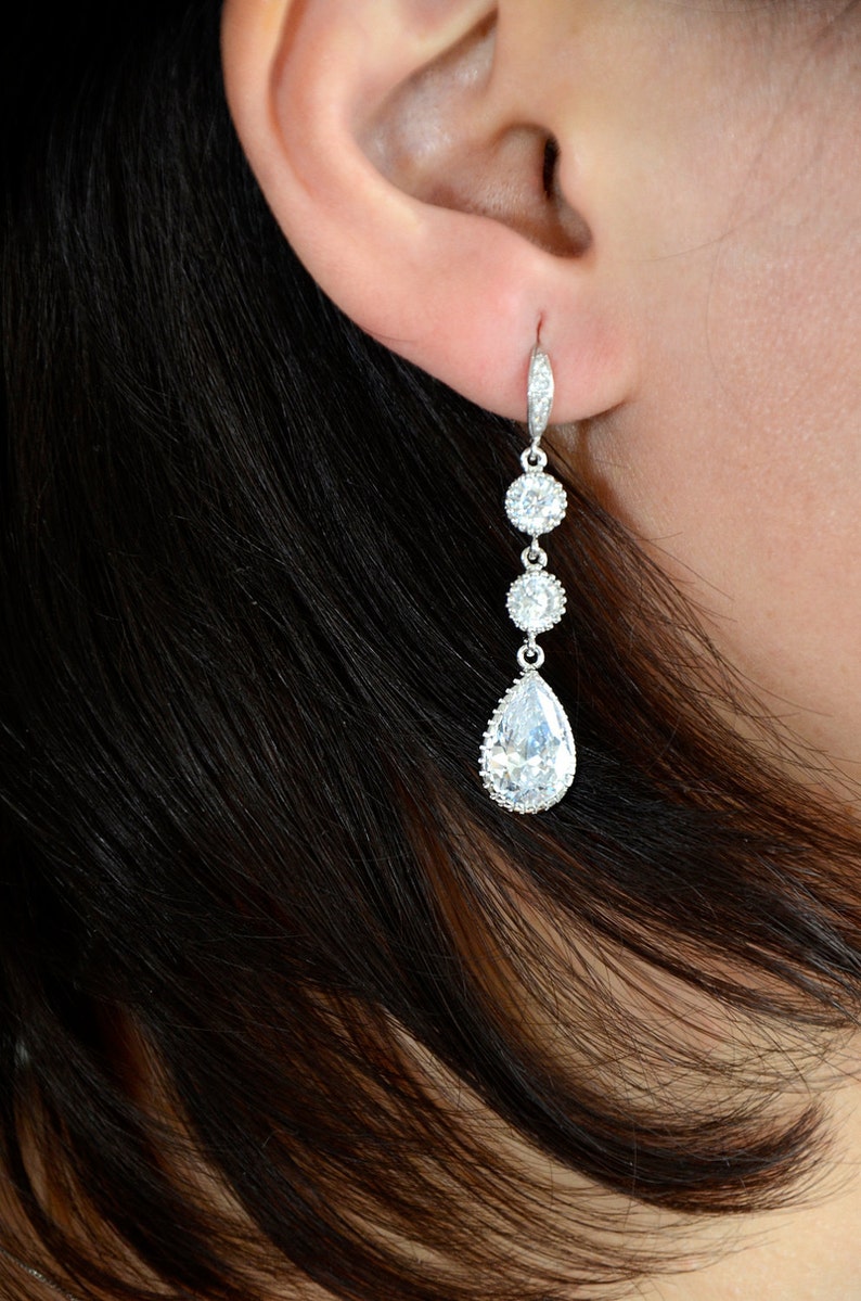 Bridal Earrings Cubic Zirconia Ear Wires Cubic Zirconia Etsy