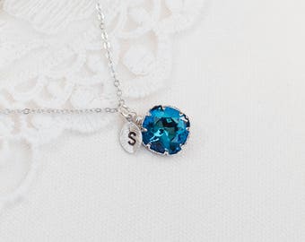 Personalized Bermuda Blue Swarovski Necklace,Bridesmaids Bermuda Blue Necklace,Swarovski Crystal Necklace, Beach Wedding,Wedding Destination