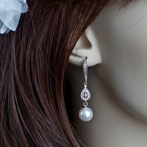 Bridal Earrings, Bridal Pearl Earrings, Dangle Pearl Earrings, Pearl Drop Earrings, White/Ivory Pearl Wedding Earrings image 3