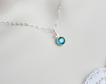 Collar de piedra de nacimiento, collar de piedra de nacimiento de diciembre, piedra de nacimiento de Swarovski, encanto de piedra de nacimiento Swarovski de plata de ley, collar personalizado