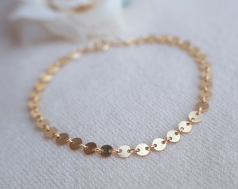 Gold Filled Sequin Chain Bracelet , Simple Stacking Bracelet, Thin Layering Bracelet, Modern Minimalist Bracelet, Christmas Gift for Her