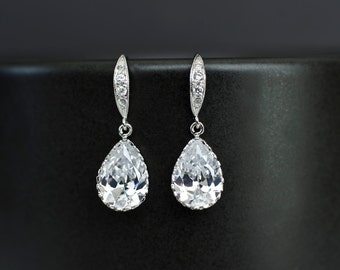 Bridal Earrings, Bridesmaid Earrings Cubic Zirconia Earwires and Cubic Zirconia Crystal Tear Drops