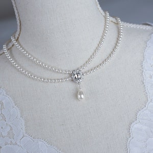 Collar vintage romántico con circonitas blancas, gargantilla nupcial victoriana con perlas y circonitas blancas, perlas Swarovski vintage de varias filas.