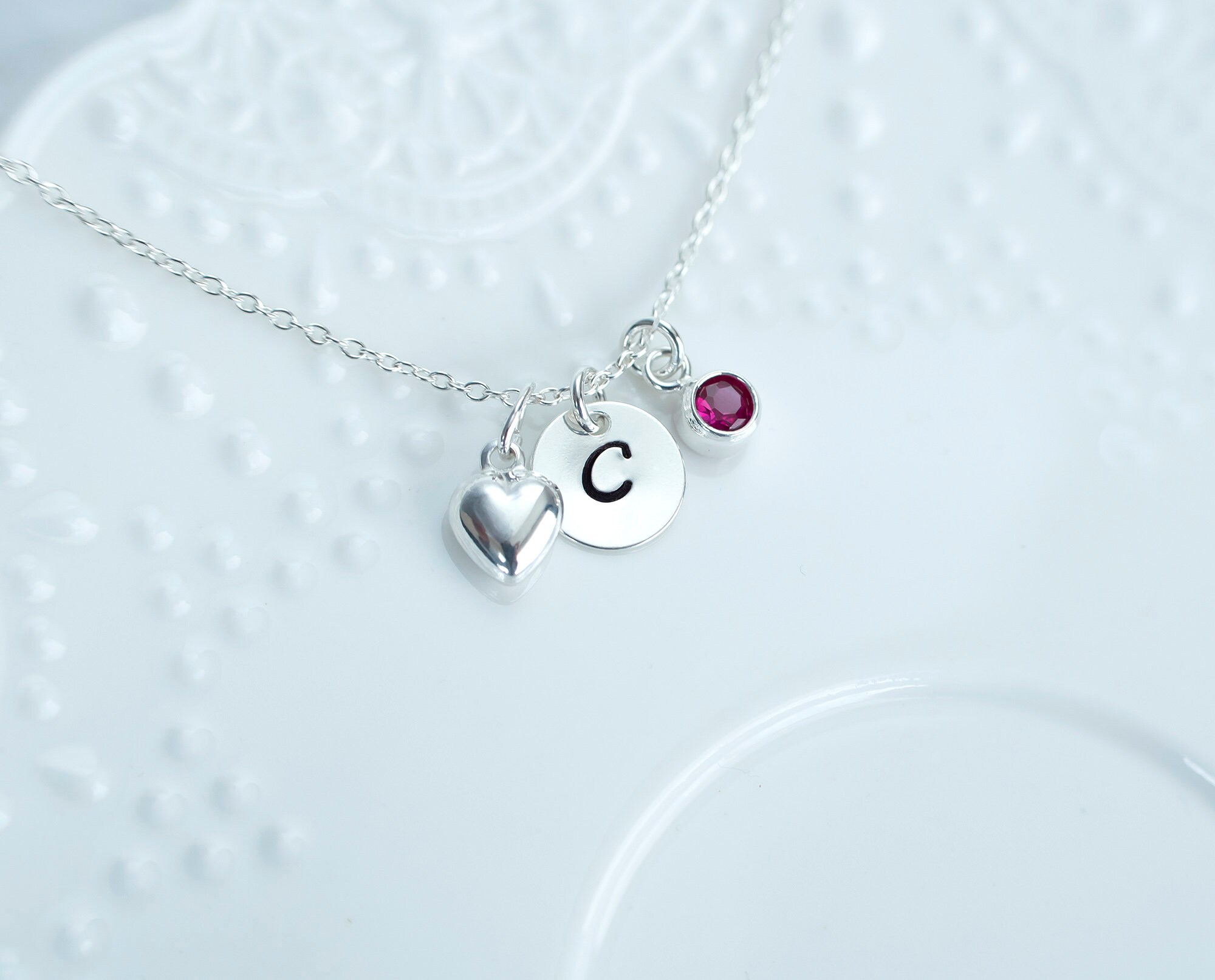Birthstone Initial Necklace - Cubic Zirconia Birtstone