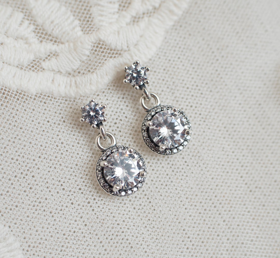 Vintage Style Bridal Earrings, Sterling Silver and Cubic Zirconia