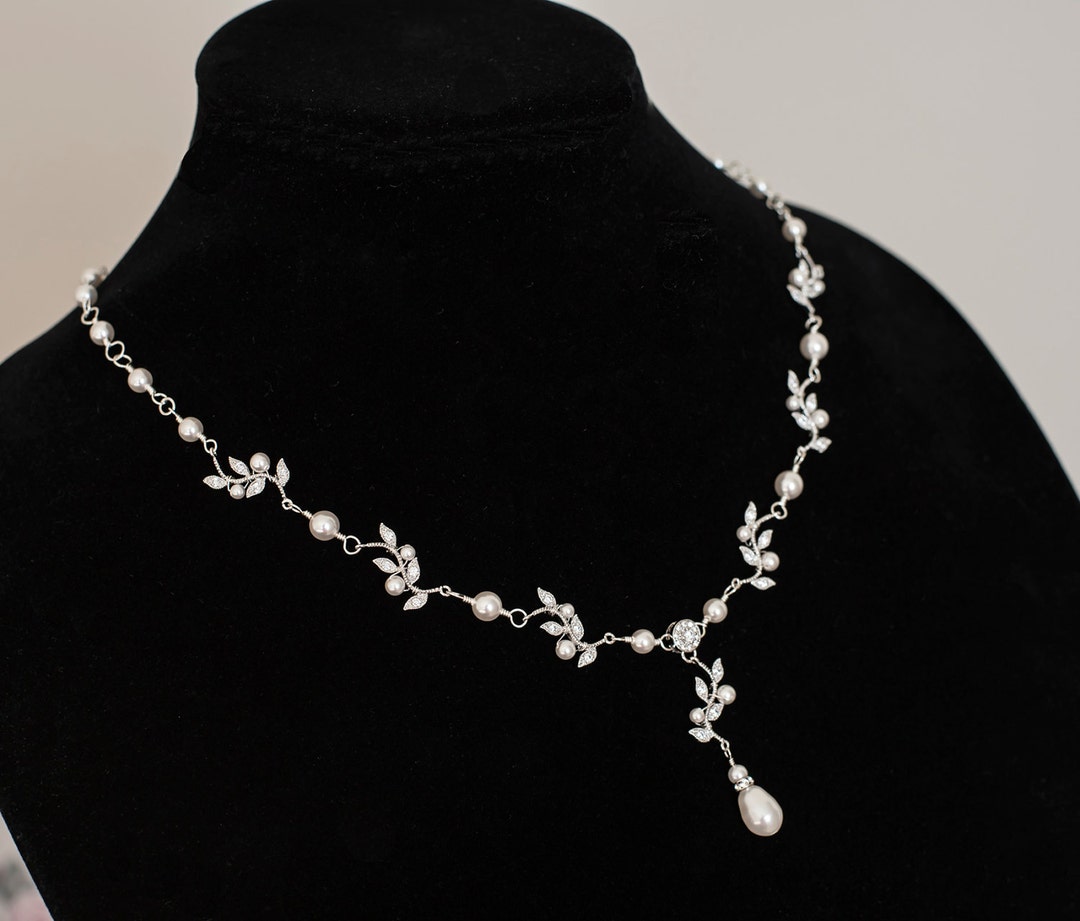 Bridal Necklace Swarovski Pearls Cubic Zirconia Branch Tree - Etsy