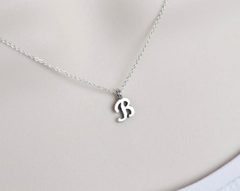 Initial Necklace, Sterling Silver Initial Necklace, Script Initial Necklace, Alphabet Initial Charm Necklace, Dainty Minimal Modern Necklace