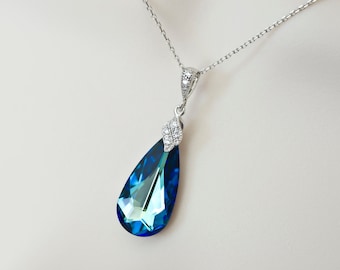 Bermuda Blue Swarovski Necklace, Bridesmaids Bermuda Blue Necklace, CZ and Swarovski Crystal Necklace, Beach Wedding, Wedding Destination