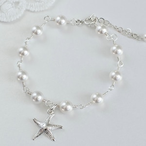 Starfish Bracelet,Sterling Silver Starfish Bracelet,Ocean Tropical Beach Sterling Silver Pearls Bracelet,Nautical Necklace, Bridesmaids Gift