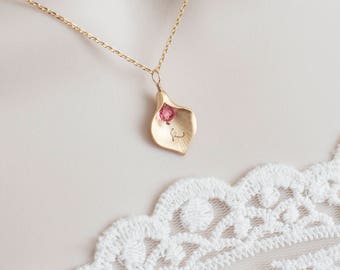 Personalized Calla Lily Necklace,Custom Initial Necklace, Birthstone Initial Necklace,Bridesmaid Gift, Personalized Mother, Grandmother Gift