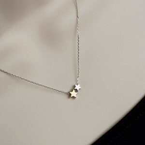 Star Necklace, Tiny Silver Star Charms, Two Stars Necklace, Gold and Silver Stars Necklace, Minimalist, Dainty Small Everyday Jewelry image 2