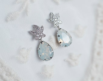 Pendientes de estrella de mar de ópalo, pendientes de Swarovski de cristal de ópalo de estrella de mar CZ, pendientes de damas de honor nupciales, pendientes de boda de playa, boda de destino