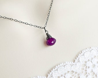 Purple Chalcedony Necklace, Oxidized Sterling Silver Purple Chalcedony Necklace