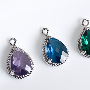 Blue Sapphire Necklace, Blue Sapphire Bridesmaids Necklace, Blue Sapphire Teardrop Glass and Cubic Zirconia Necklace image 4