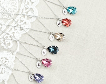 Collier initial, Collier initial personnalisé, Collier initial monogramme, Crystal Swarovski Teardrop Initial Necklace, Cadeau de demoiselles d'honneur