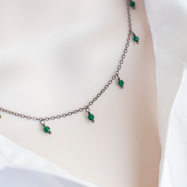 Lab Created Emerald  Necklace, Green Emerald  Necklace, Lab Created Emerald Oxidized Sterling Silver Necklace, Oxidized Silver Necklace