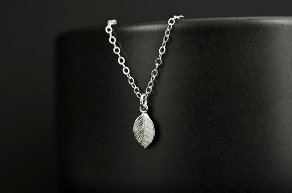 Tiny Leaf Silver Necklace Silver Plated Leaf on Sterling - Etsy