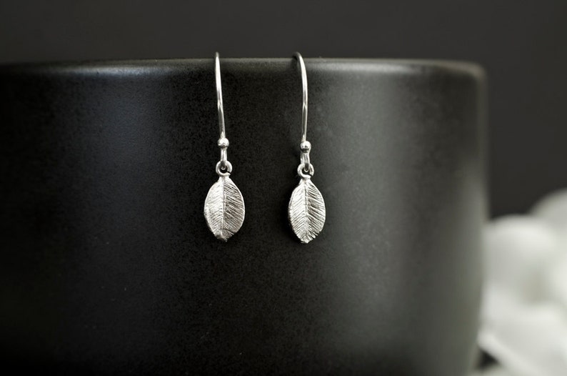 Tiny Leaf Silver Plated Earrings image 1