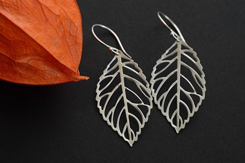 Silver Leaf Earrings image 2