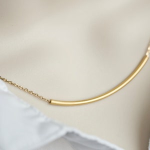 Gold Tube Necklace Gold Plated Matte Tube Necklace, Everyday Wear, Casual, Simply and Modernist Necklace image 2