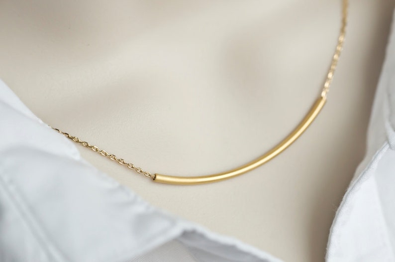 Gold Tube Necklace Gold Plated Matte Tube Necklace, Everyday Wear, Casual, Simply and Modernist Necklace image 2