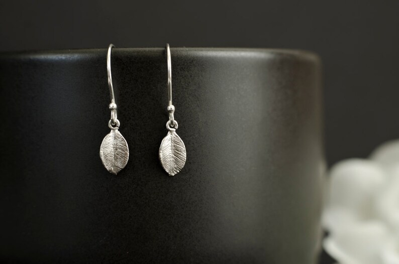 Tiny Leaf Silver Plated Earrings image 3