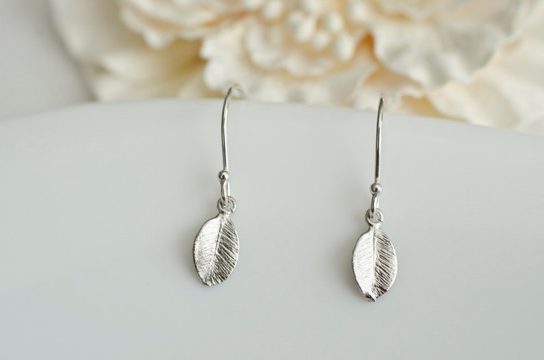 Tiny Leaf Silver Plated Earrings image 2