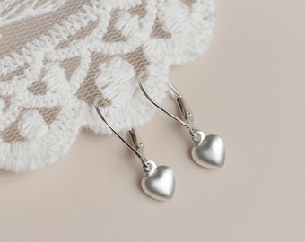 Sterling Silver Tiny Heart Earrings, Sterling Silver Dangle Earring, Modern Minimalist Earrings, Everyday Wear Earrings, Children Jewelry