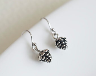 Sterling Silver Pinecone Earrings, Pine Cone, Christmas Gift, Holiday Necklace,Holiday Gift