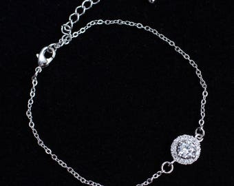Cubic Zirconia Bracelet, Solitaire Rhodium Plated Cubic Zirconia Bracelet, Bridesmaids Gift, Simple Modern Jewelry