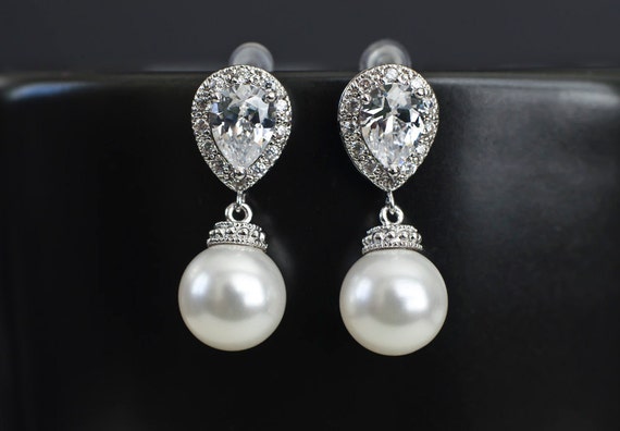 Bridal Earrings Bridal Pearl Earrings Swarovski Pearl Dangle | Etsy
