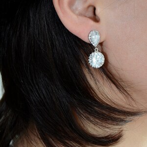 Bridal Earrings Rhodium Plated Cubic Zirconia Ear Posts and Large Cubic Zirconia Round Drops Earrings image 2