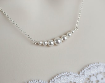 Collar de perlas de novia, collar de perlas Swarovski, plata de ley, joyería de boda