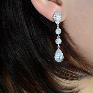 Bridal Earrings Cubic Zirconia Ear Posts, Cubic Zirconia Connectors and Large Cubic Zirconia Crystal Tear Drops image 2